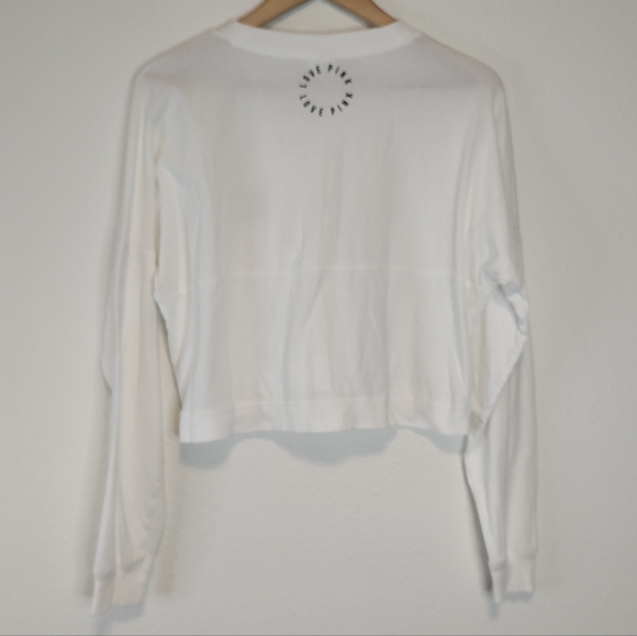 PINK Victoria's Secret White Lace-Up Neck Long Sleeve Cropped T-Shirt Size XS - Picture 2 of 10
